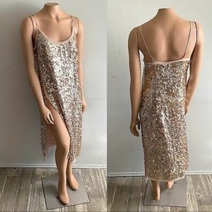 Rise Gold Sequined Midi  Dress